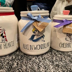 Rae Dunn brand new set of 3 Alice in wonderland canister